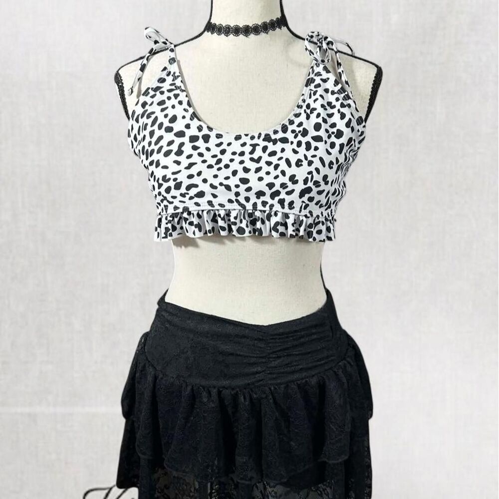 Vintage Style Coquette Animal Print Ruffle Trim Bikini Top